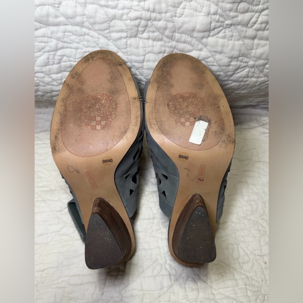 Vince Camuto Womens Size 9W Gray Deverly Cutout Nubuck Heeled Sandals Leather - Picture 10 of 10